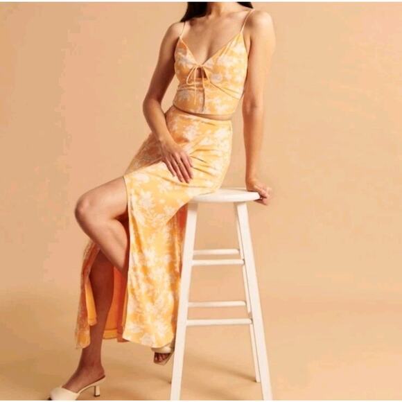 Abercrombie & Fitch Long Maxi Wrap Skirt Womens S Boho Orange Floral Slit Beach - Picture 1 of 16